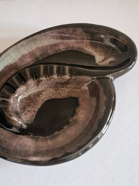 Spiral Ceramic Ashtray Brown MCM Vintage Canadian Art Pottery Shell Drip Glaze